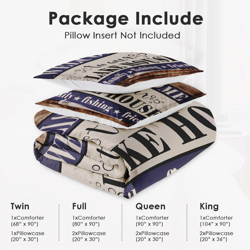 Comforter Set, 3 Pieces Cabin Fishing Bedding, All Season