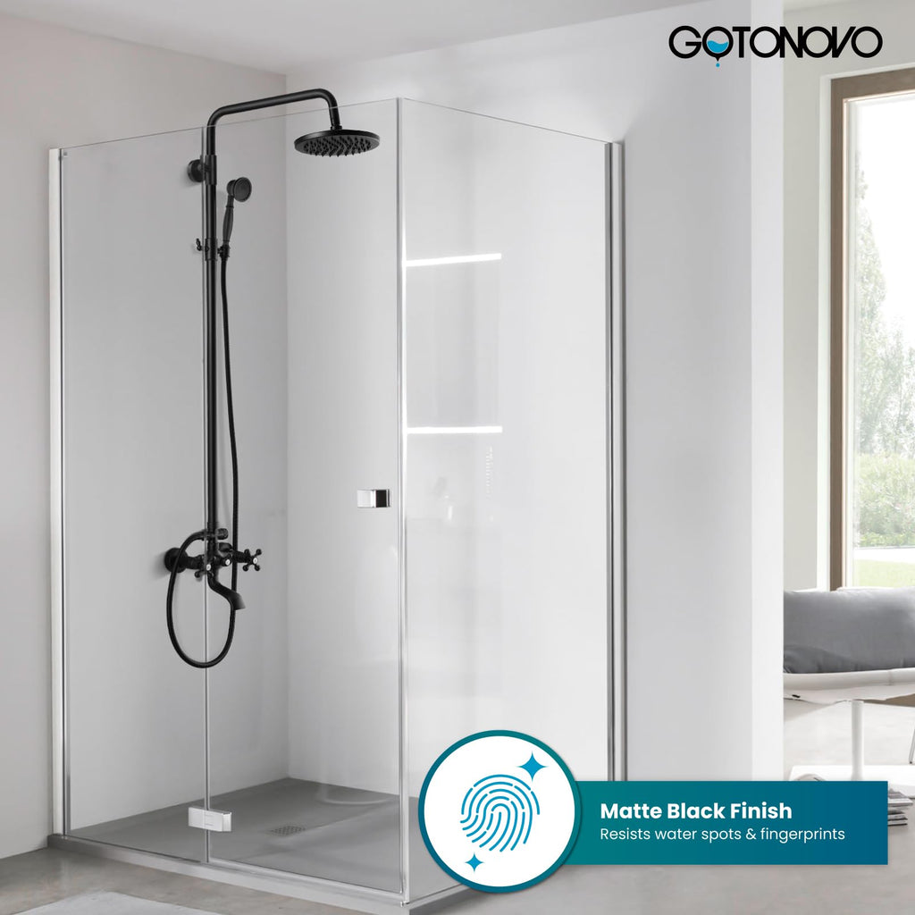 Exposed Shower Faucet with Spout Matte Black,Straight Pipe