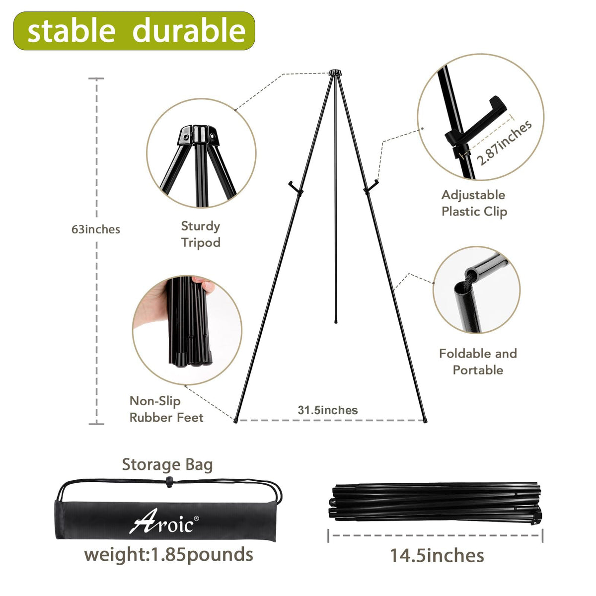 63" Easel Stand for Display, 3 Pack Portable Foldable Metal Easel