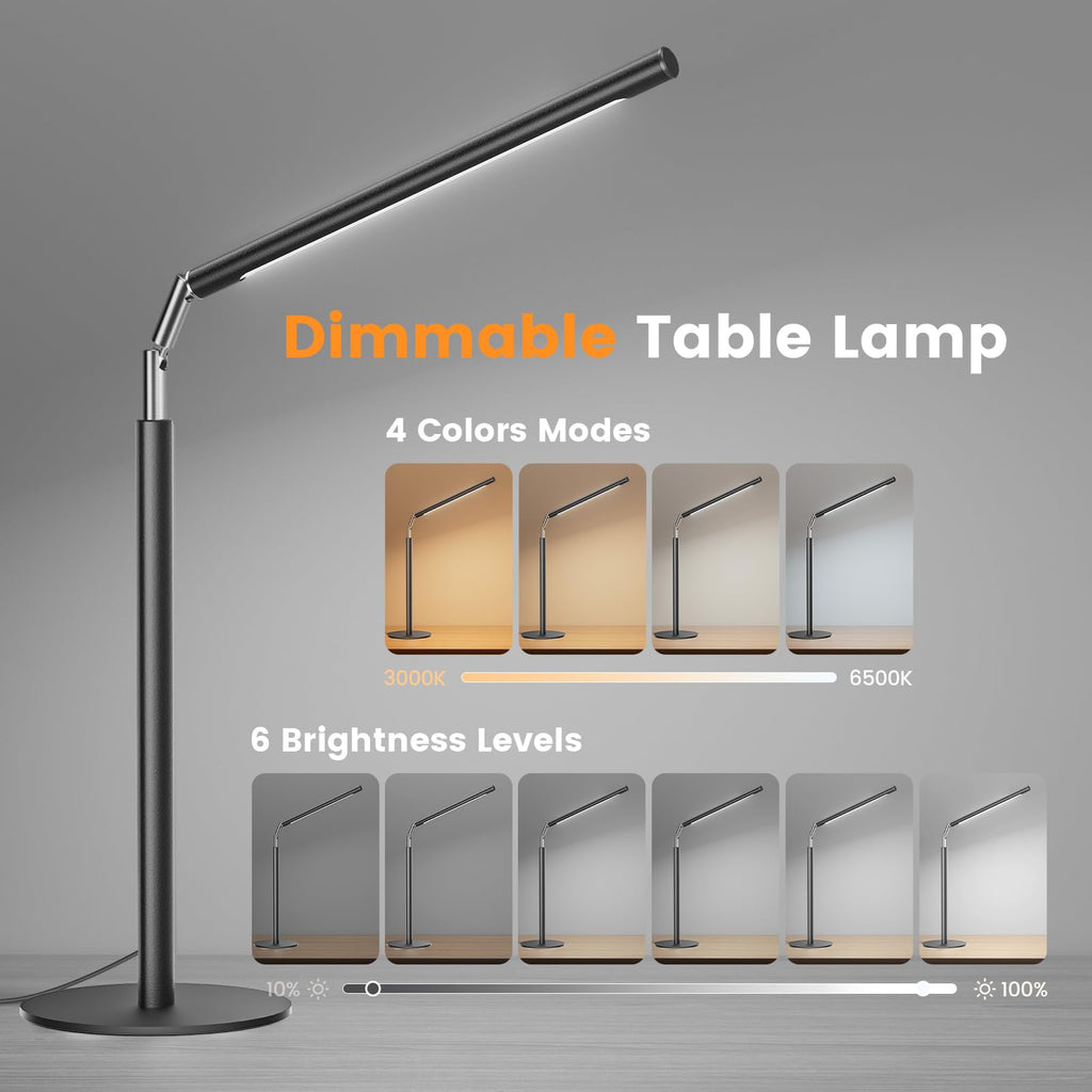 Metal LED Desk Lamp, 16" Dimmable Desk Light with Base, 15W 1200LM, Adapter Included, Color & Brightness Adjustable