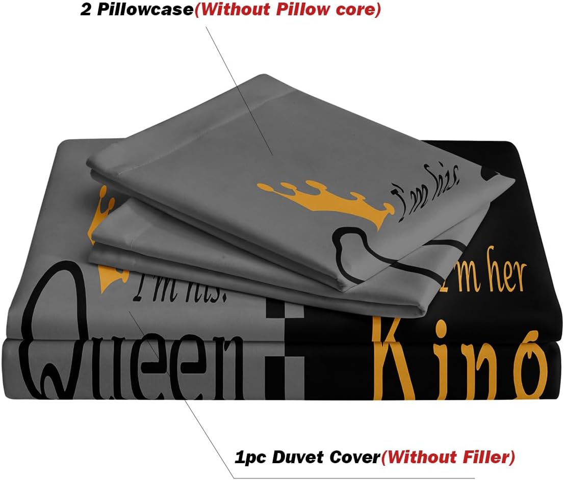 Lover Duvet Cover Set Advanced Gray & Black Couple Bedding 3D Digital Printed Duvet Cover King and Queen