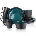 Plates and Bowls Sets, 16 Pieces Dinnerware Sets, Dishes Set for 4, Christmas, Kitchen Set is Home Essentials, Dark