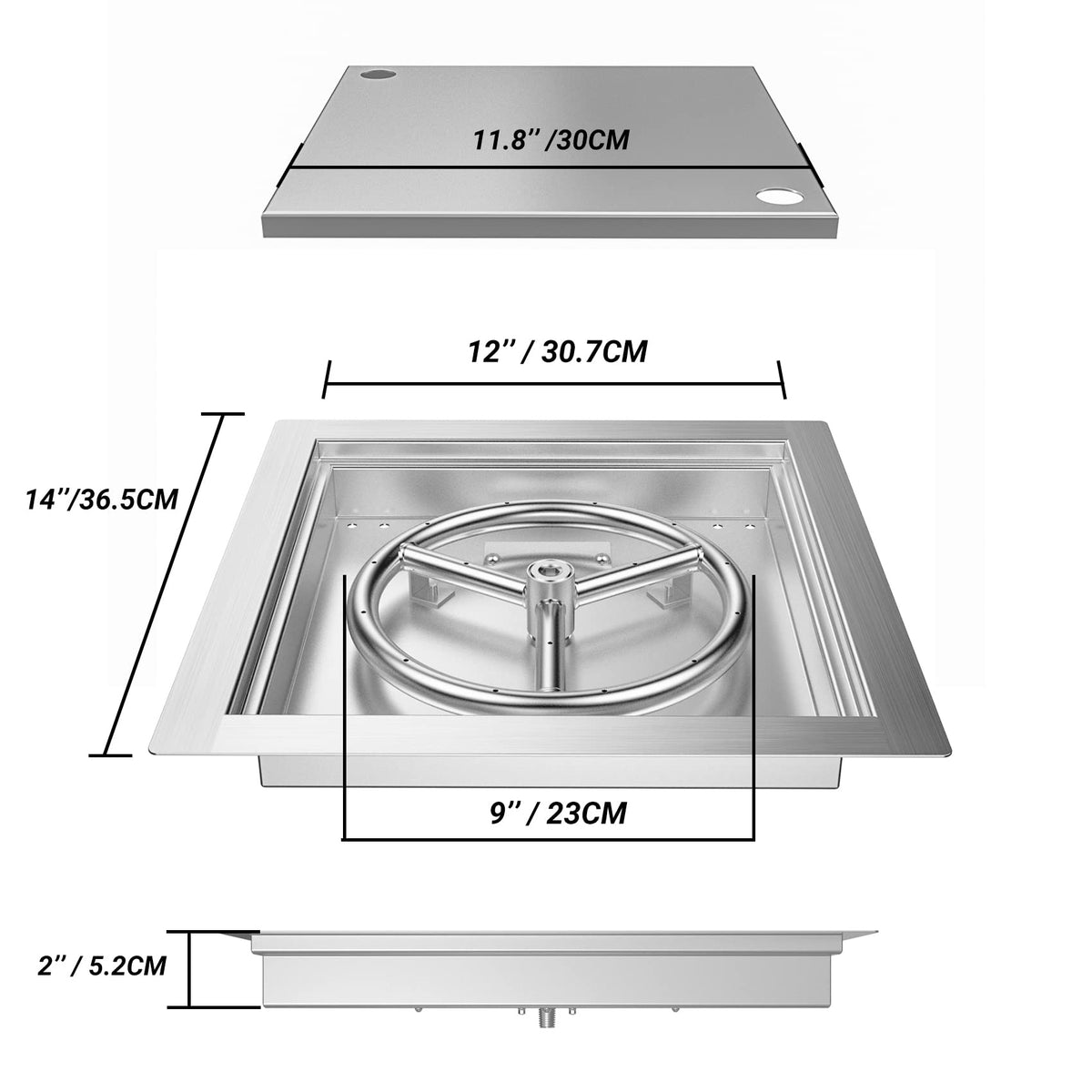 12 Inch Square Stainless Steel Drop in Fire Pit Burner Pan