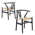 Wishbone Chairs Set of 2, Dining Chairs (Black Frame + Natural Cord)