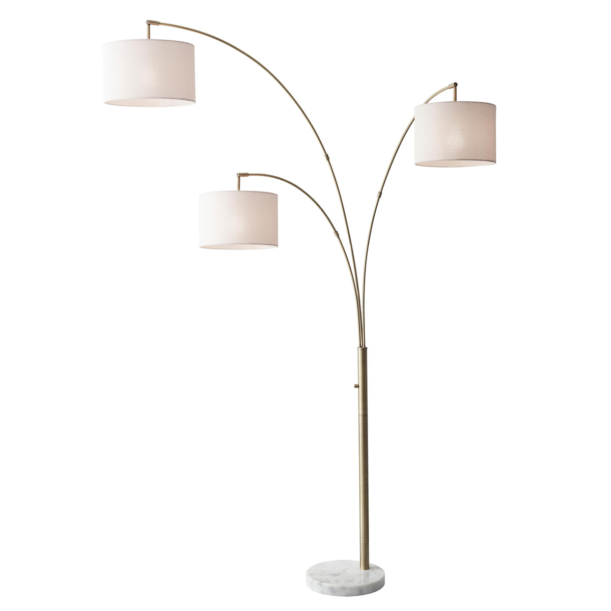 3-Arm Arc Floor Lamp with Marble Base and Off-White Linen Lampshade - 4-Way Adjustable Brightness, Bedroom, Home