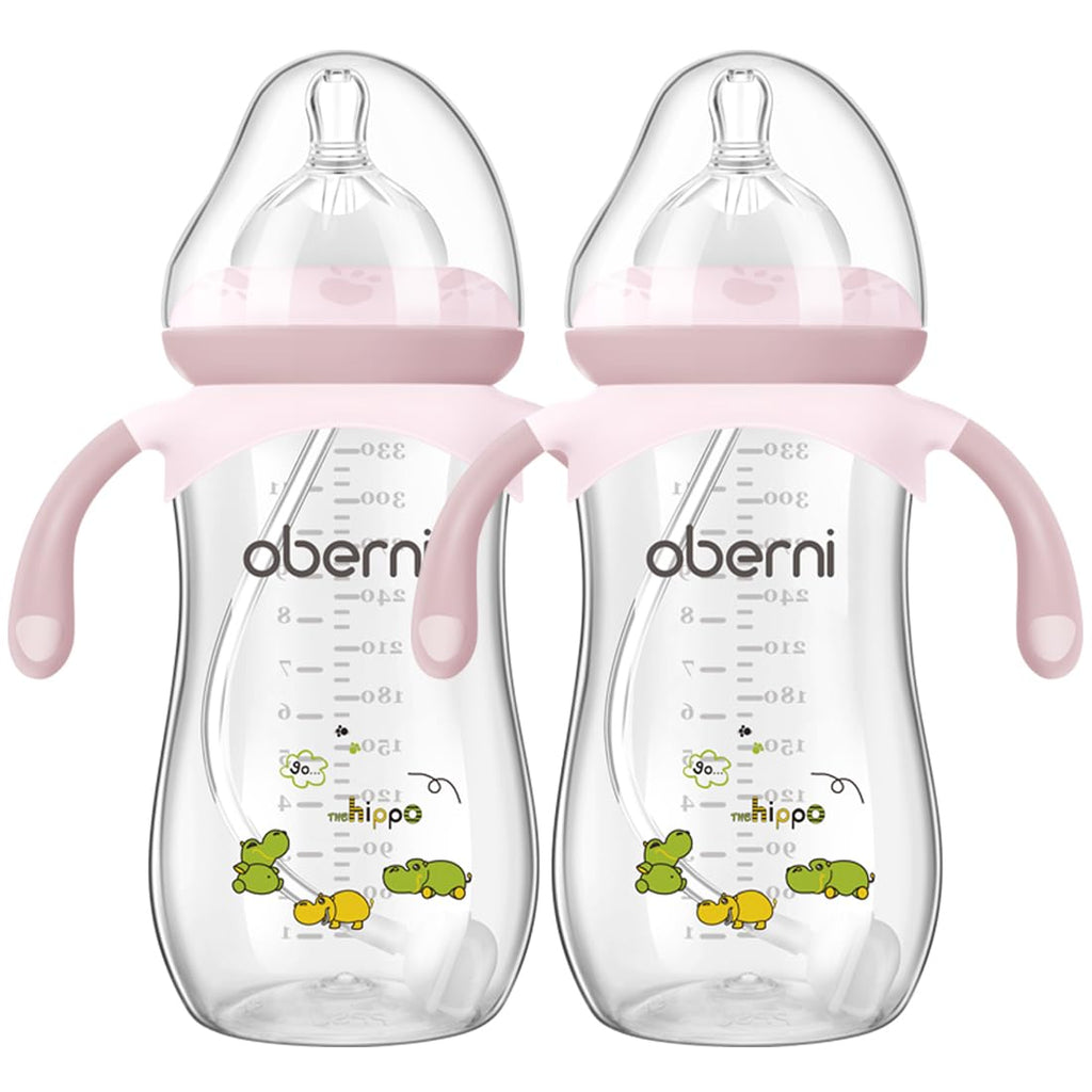 Toddler Milk Bottle 330ml/11oz, Anti-Colic Baby Bottle with Fast Variable Flow Nipple for 12 Months, Weigthed Straw