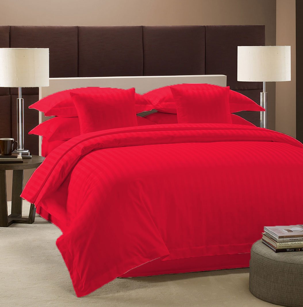 3 Sided Zipper Closure 3-PCs Duvet Cover Set, (80" x 90") (Red, Stripe) 1000 Series Pima Cotton Unique Design