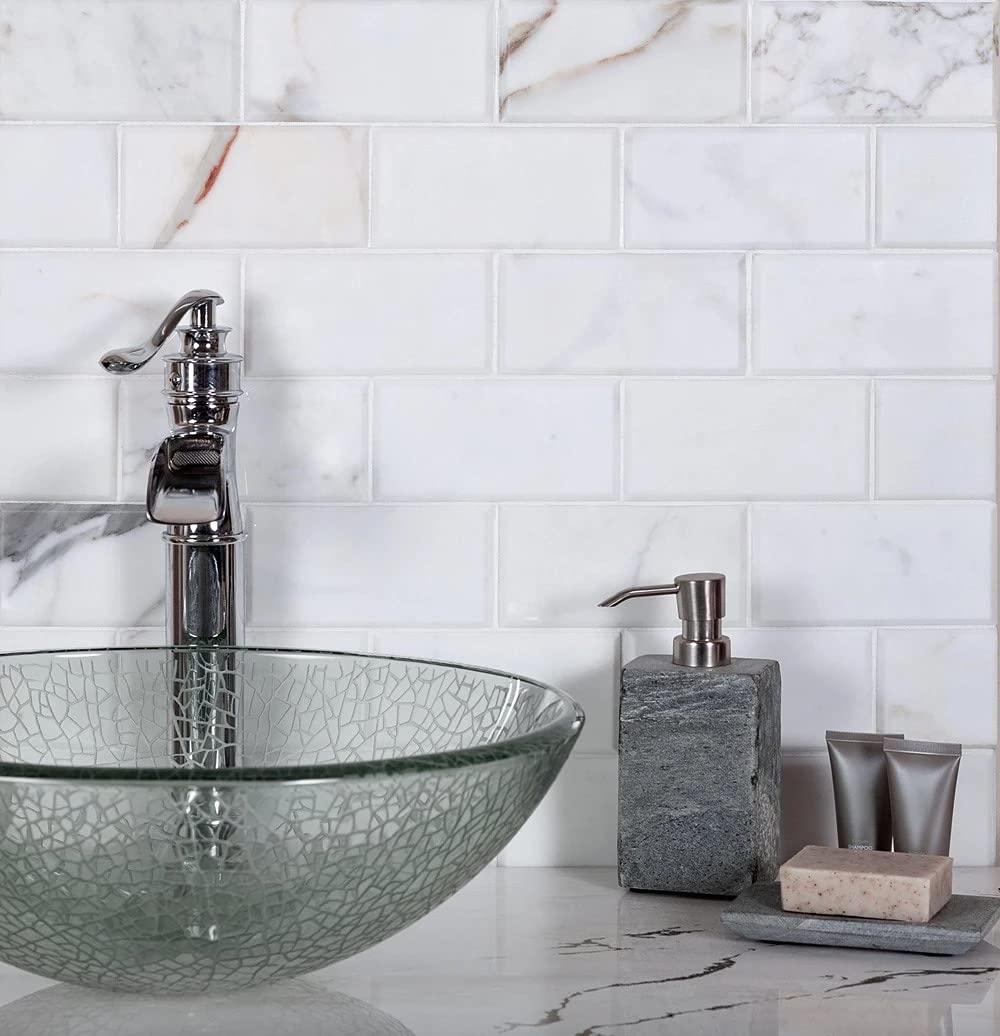 Beveled Subway Calacatta Marble Tile White 3x6 Polished 5 sq ft 40-Pack