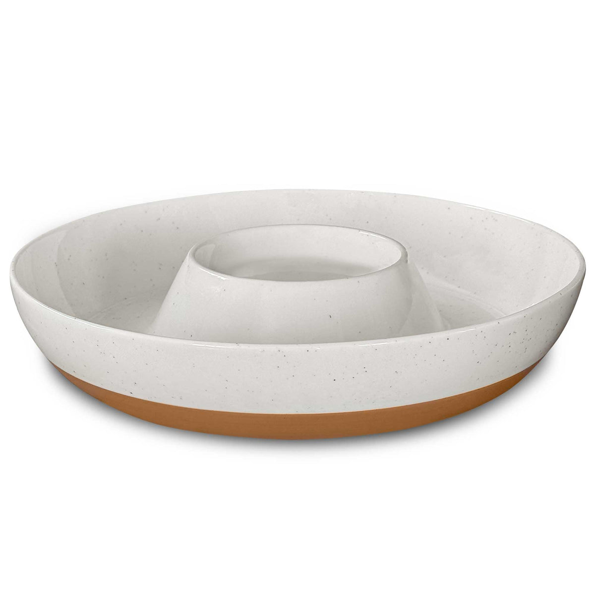 Ceramic Chips and Dip Serving Tray: Large Divided Party Bowl Set for Chips & Salsa, Veggies & Dip, Fruit, Snacks