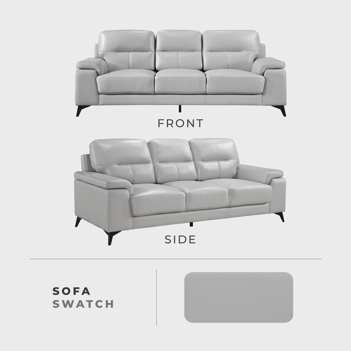Leather Match Upholstered Oversized Sofa, Silver Gray