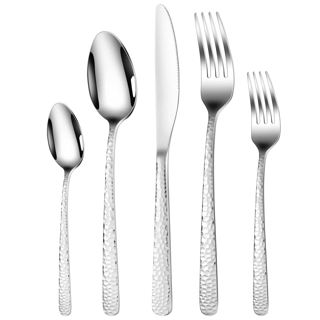 Hammered Silverware Set, 30 Pieces Flatware Set Service for 6, Premium Stainless Steel Mirror Polished Cutlery