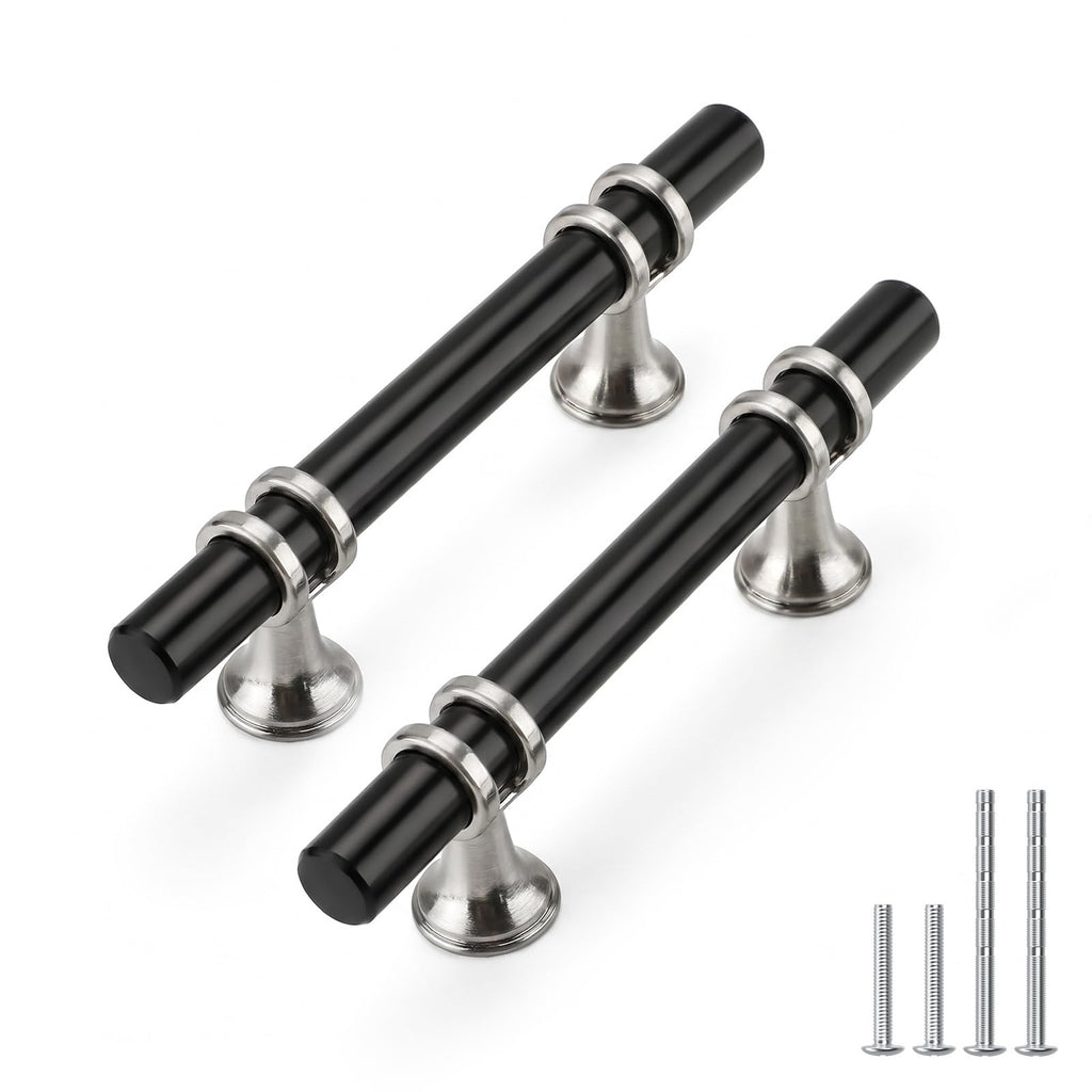 40 Pack 3 Inch Hole Center Black and Silver Cabinet Pulls