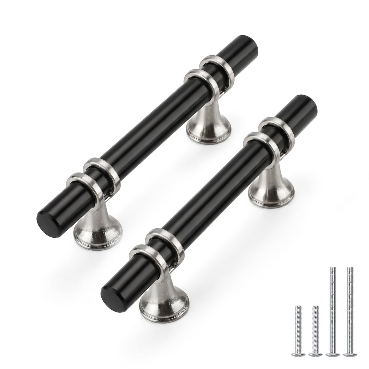 40 Pack 3 Inch Hole Center Black and Silver Cabinet Pulls