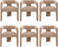 Modern Dining Chairs Set of 6, Upholstered Side Chairs Velvet Fabric Guest Chairs with Barrel Backrest Armchair for Dining Room Living Room, Khaki