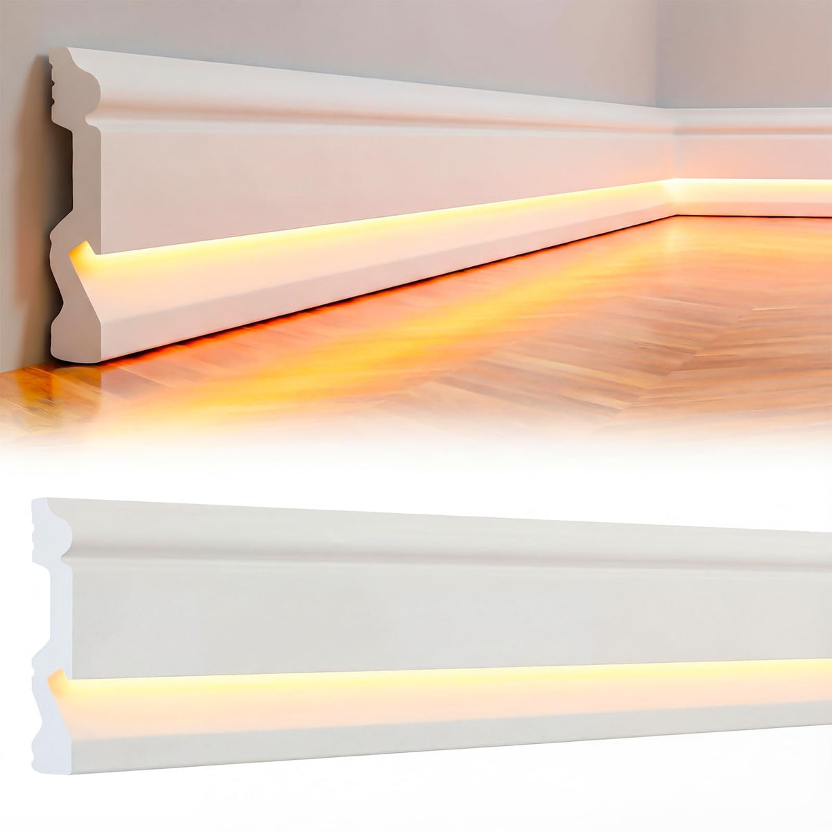 Baseboard Molding with LED Duct, 2.6FT White,6 Pcs,Stylish