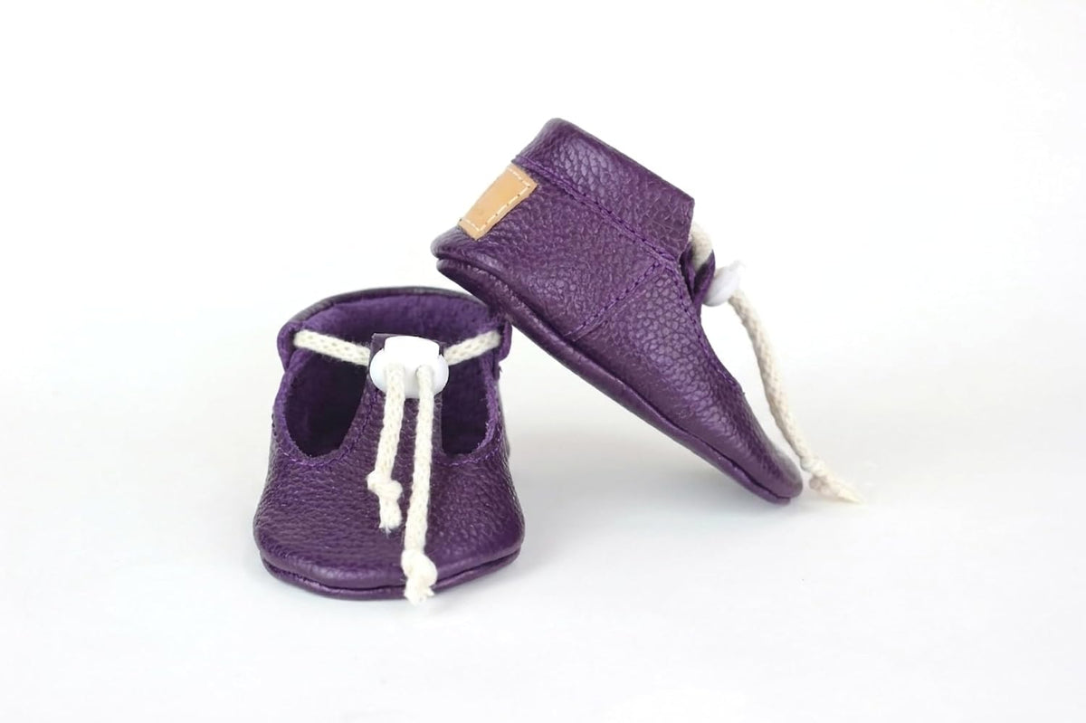 Lilac Genuine Leather Baby Booties Soft Sole Moccasins Purple