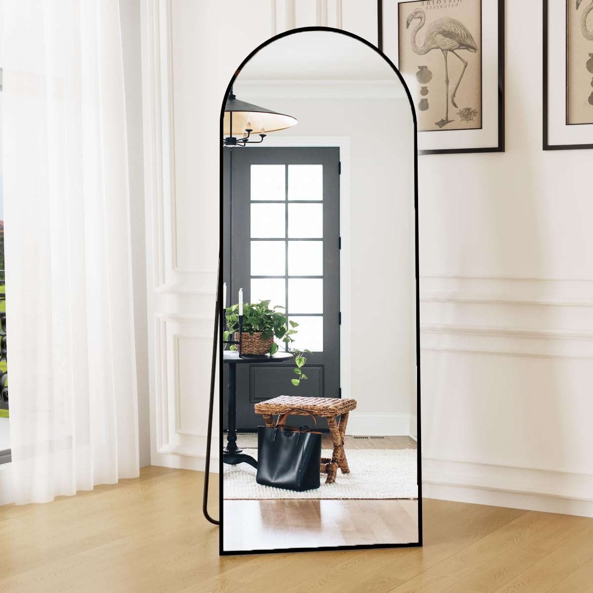 Mirror Full Length, 64"X21" Arched Floor Mirror, Black