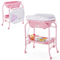 2 in 1 Baby Changing Table with Bath Tub Unit, Folding Diaper Dresser Station with Wheels Waterproof Pad Storage