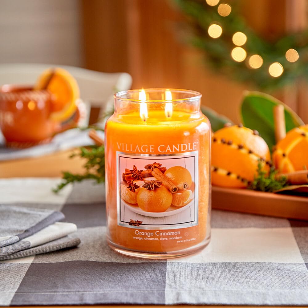 Orange Cinnamon Large Glass Apothecary Jar, Scented Candle, 21.25 oz., Orange