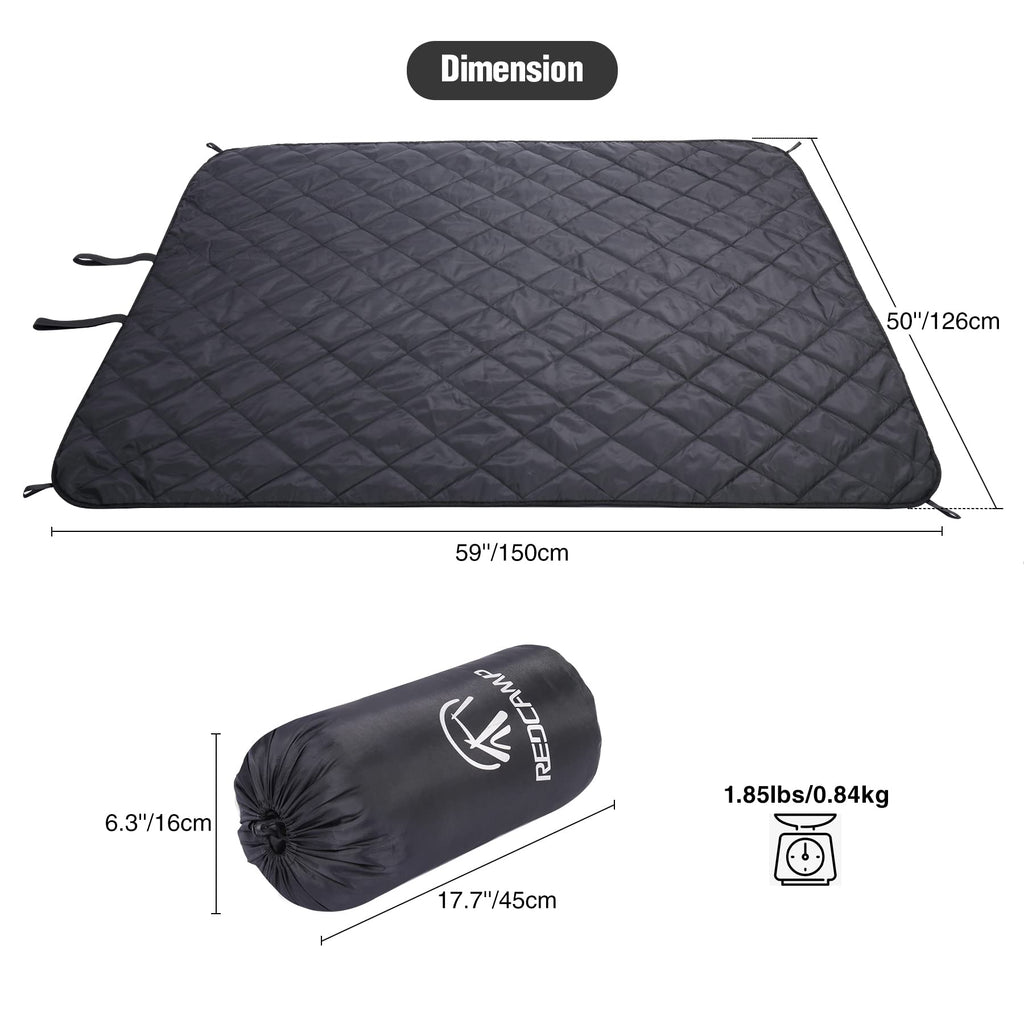 Large Camping Blanket with Sherpa Lining, Black 59"x50"
