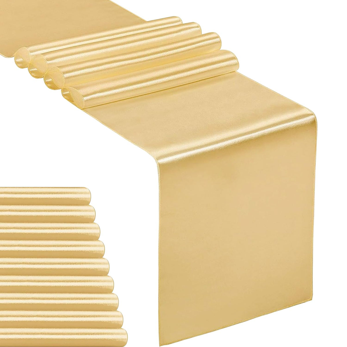 10-Pack Satin Table Runner Light Gold 12 x 108 inches Long, Table Runners for Wedding, Birthday Parties, Banquets