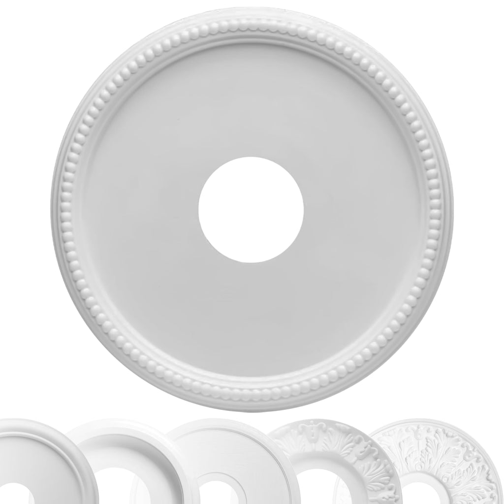 Ceiling Medallion (15.75′′ × 4′′ Center Hole) White Molded Plastic Beaded Medallion 15‐3/4′′ OD × 4′′ ID × 1′′ P.