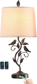 27" Touch Farmhouse Table Lamps with 3-Way Dimmable 2 USB Ports, Vintage Rustic Iron Leaf Nightstand Lamp