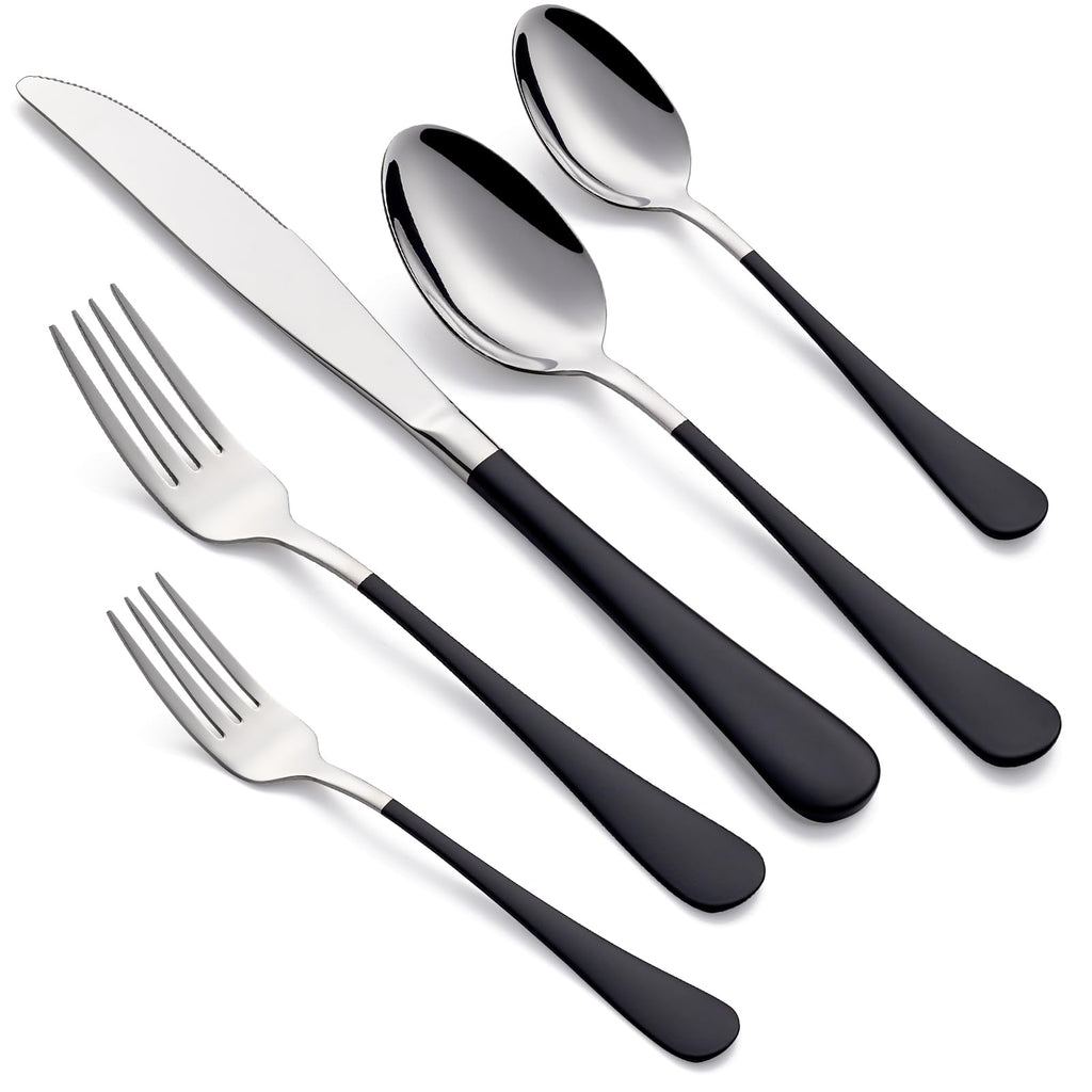 20-Piece Black Silverware Set for 4, 18/0 Stainless Steel Flatware Cutlery Utensils Set, Include Dinner Knives,Dinner