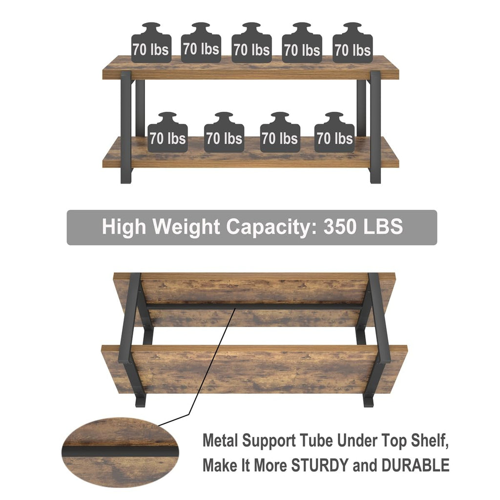 Entryway Bench, Industrial Shoe Storage Bench Bedroom, Rustic Brown