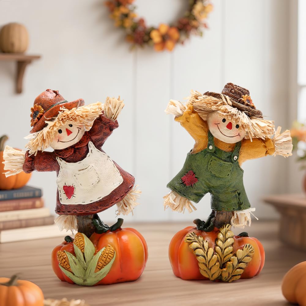 Fall Scarecrow Pumpkin Figurines, Thanksgiving Decor