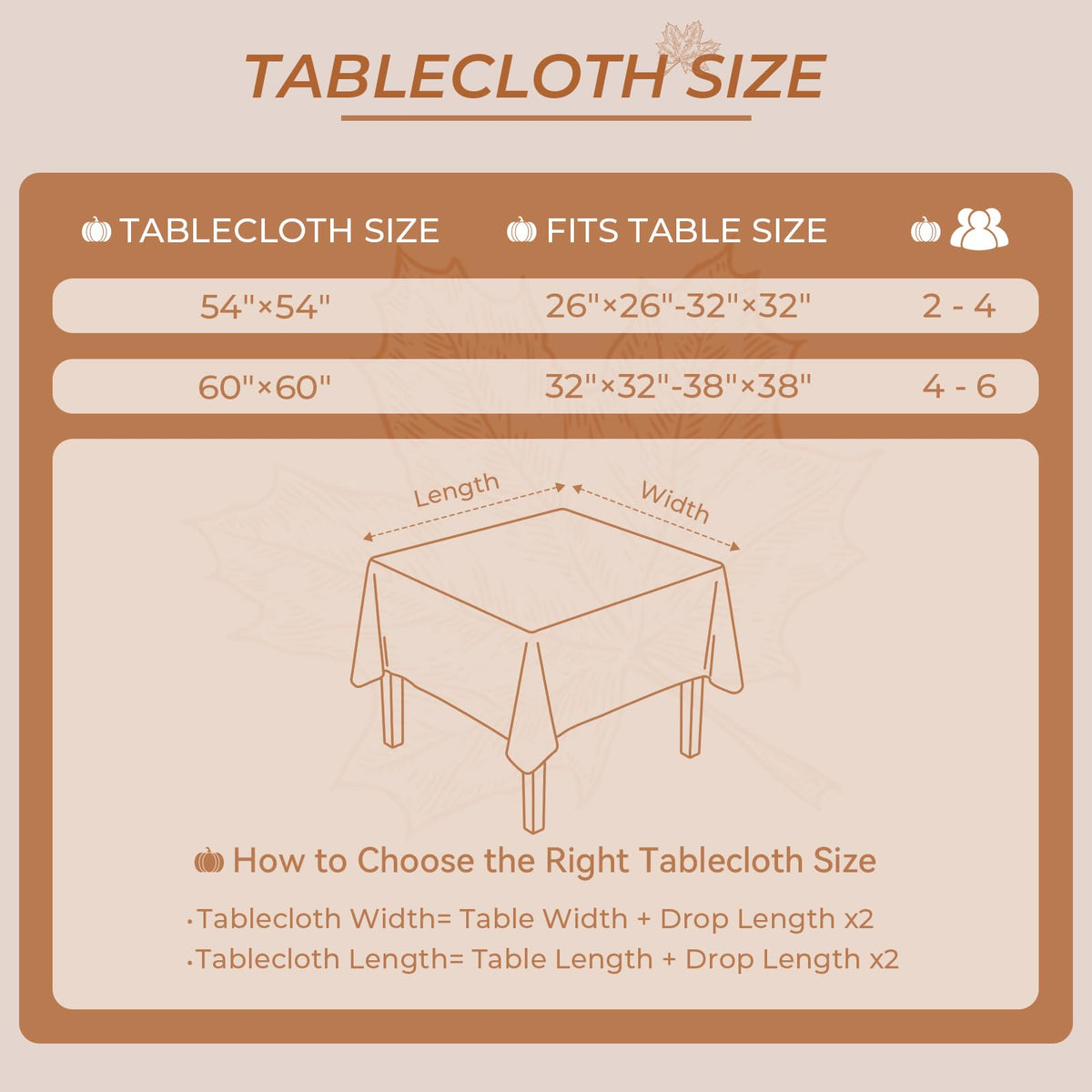 Fall Thanksgiving Square Tablecloth 54 x 54 Inch, Orange