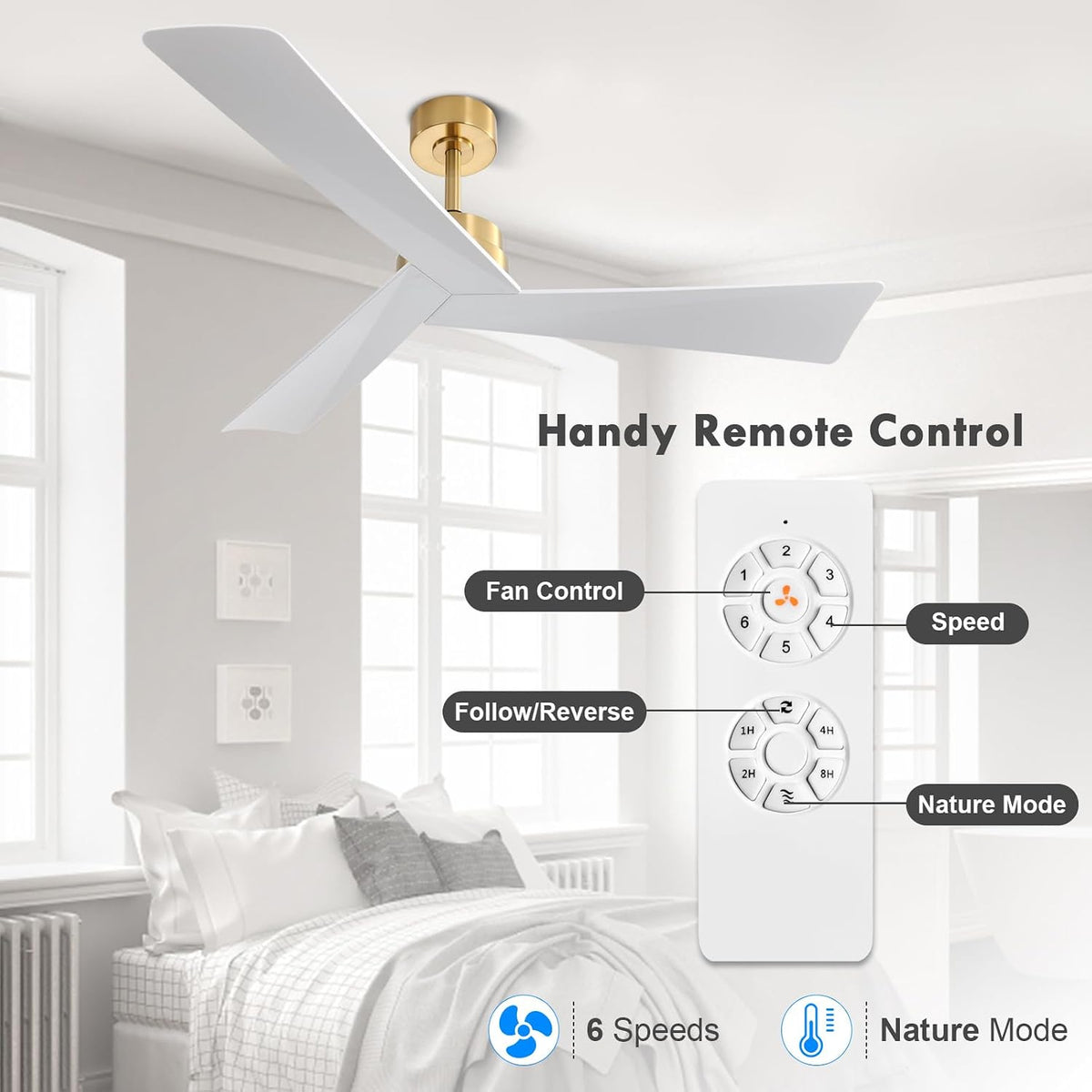 52" Ceiling Fan with Remote, No Light