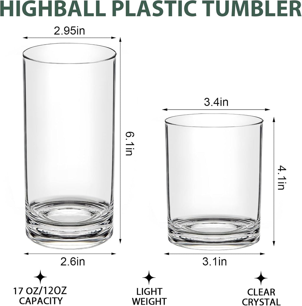 Acrylic Plastic Drinking Glasses Set of 12 - Unbreakable Tumblers - BPA-Free - Dishwasher-Safe - 6x12oz Lowball