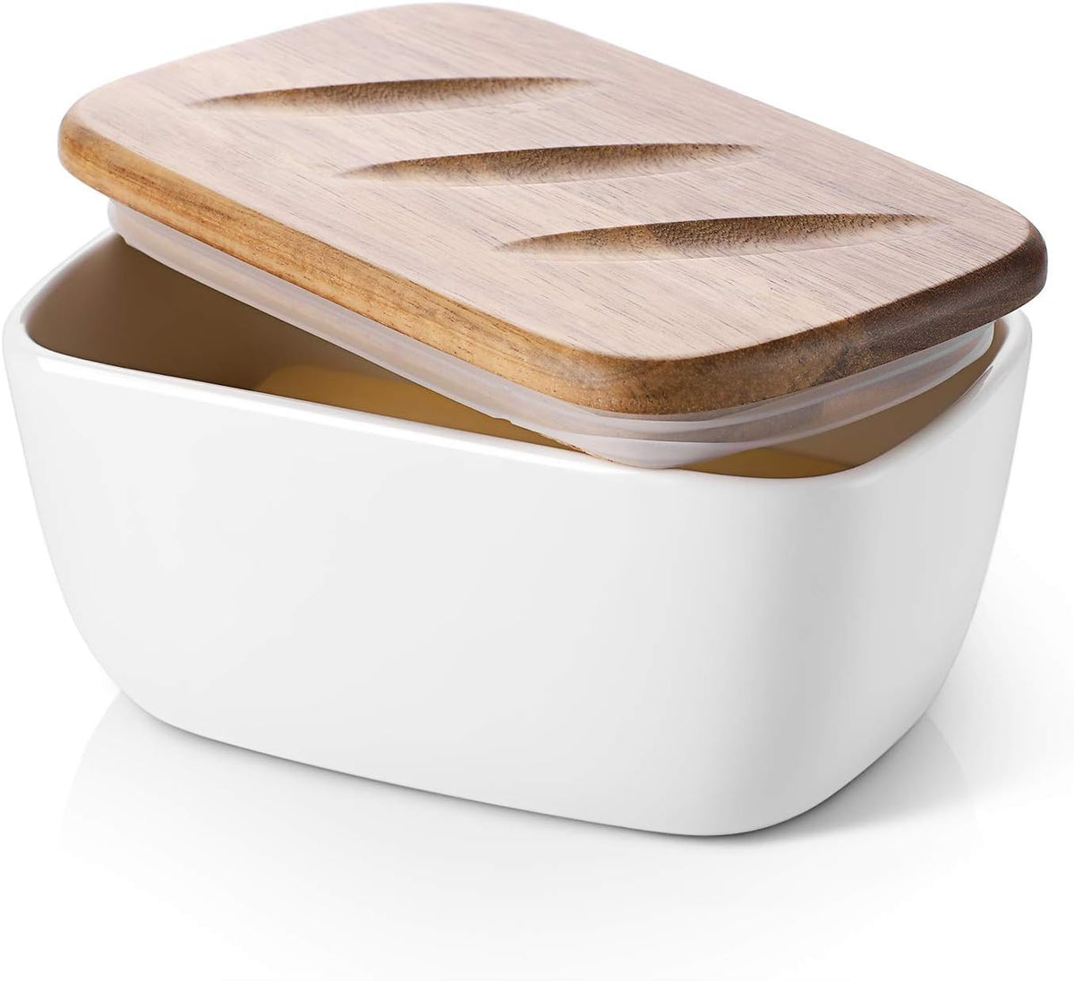 6.5" Large Butter Dish - Ceramic Butter Dish with Lid for Countertop - White Butter Keeper Holds Up to 3 Sticks
