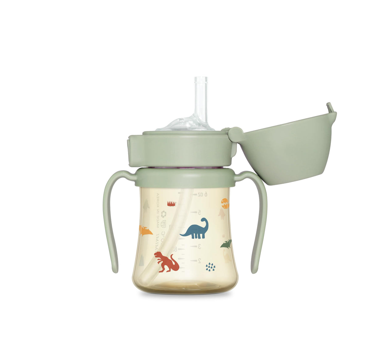 Flip Top Spill Proof Sippy Cup, PPSU, BPA Free, 6 oz, Stage 2 Straw for Toddlers (Dinosaur)