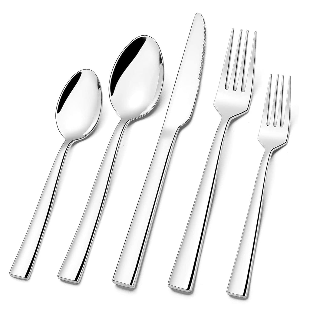 Silverware Set for 8, 40-Piece Stainless Steel Flatware Cutlery Set, Square Edge Kitchen Utensil Include
