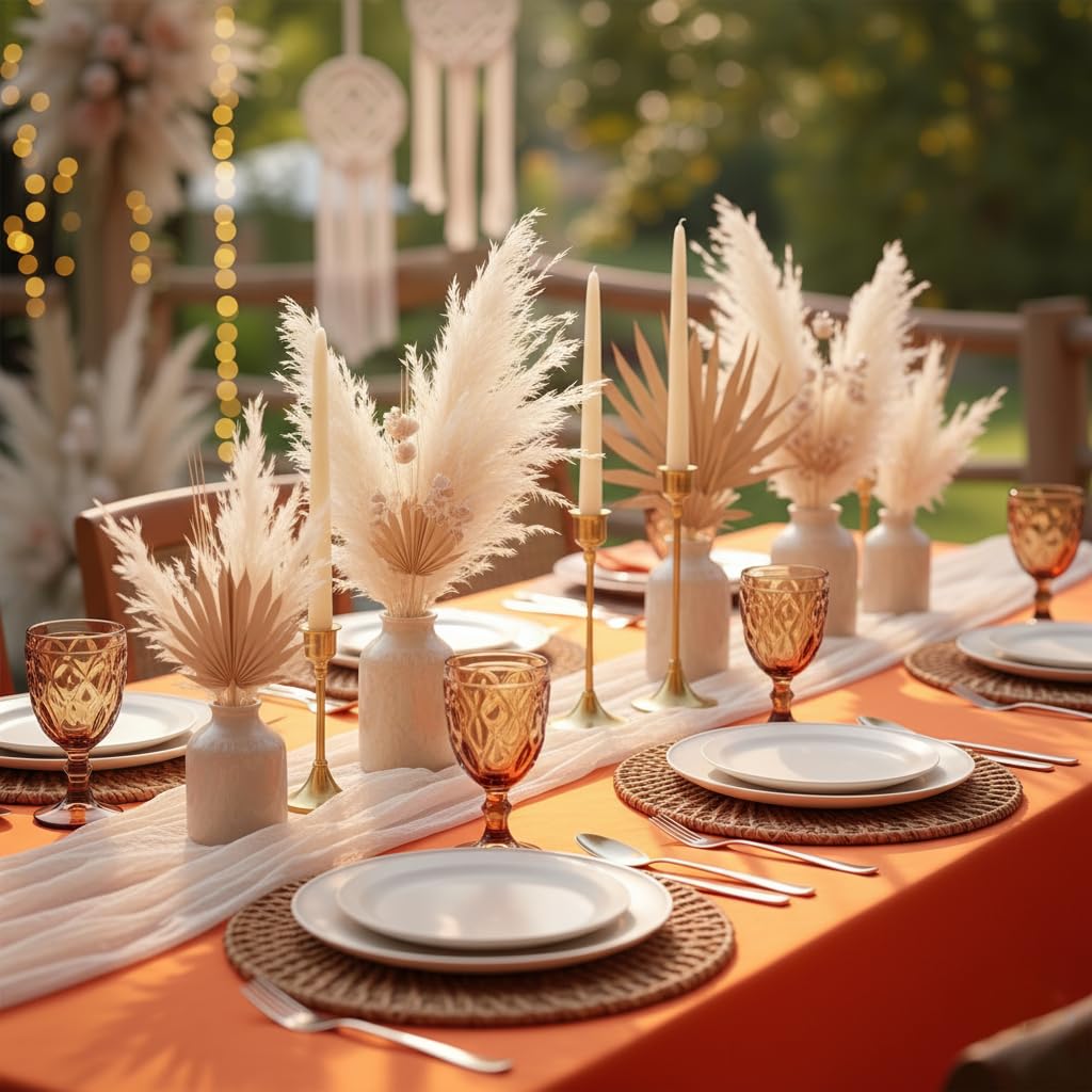 4-Pack 6ft Rust 3-Sided Fitted Tablecloth for Fall