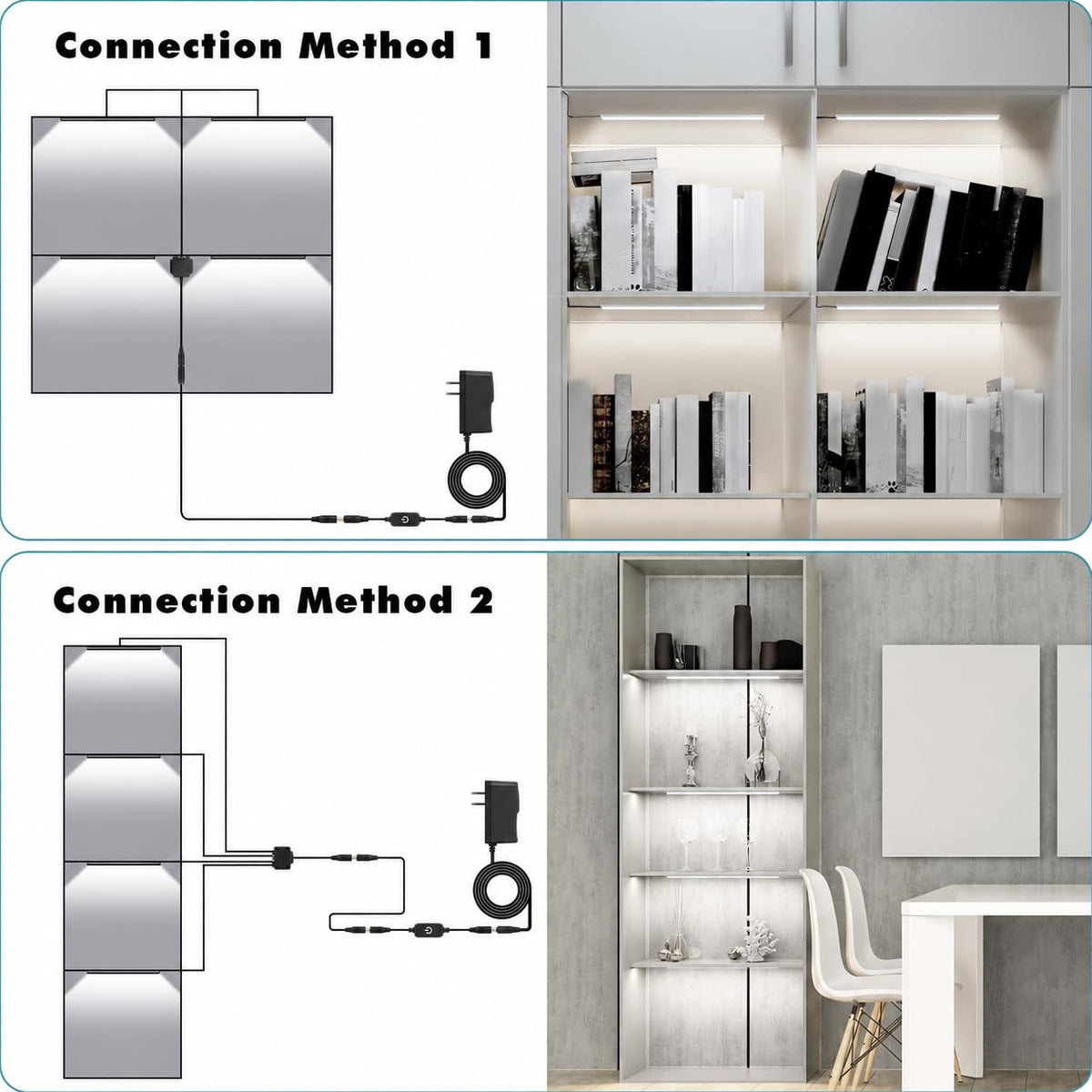 Black Shell Display Case Lights, LED Lights for Display Case with Memory Function, 4x12 Inch Bookshelf Lighting, LED