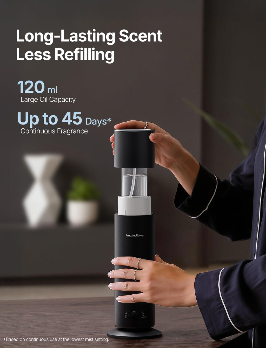 Waterless Essential Oil Diffuser with App Control, Black