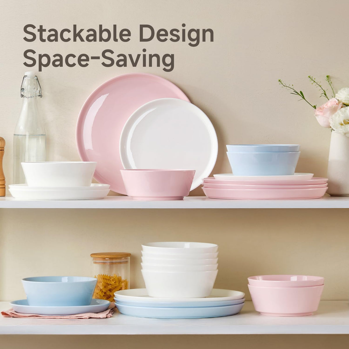 18-Piece Bone China Dinnerware Sets, Blush Pink