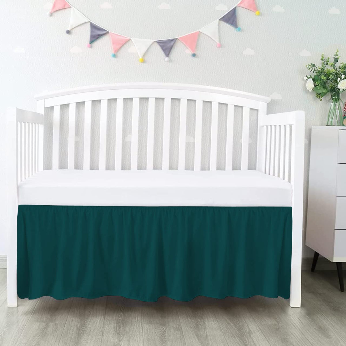Dust Ruffle Crib Skirt, 100% Egyptian Cotton 800 Thread Count, Crib Size (28" x 52"+16") Inch Drop Toddler Bed Skirt