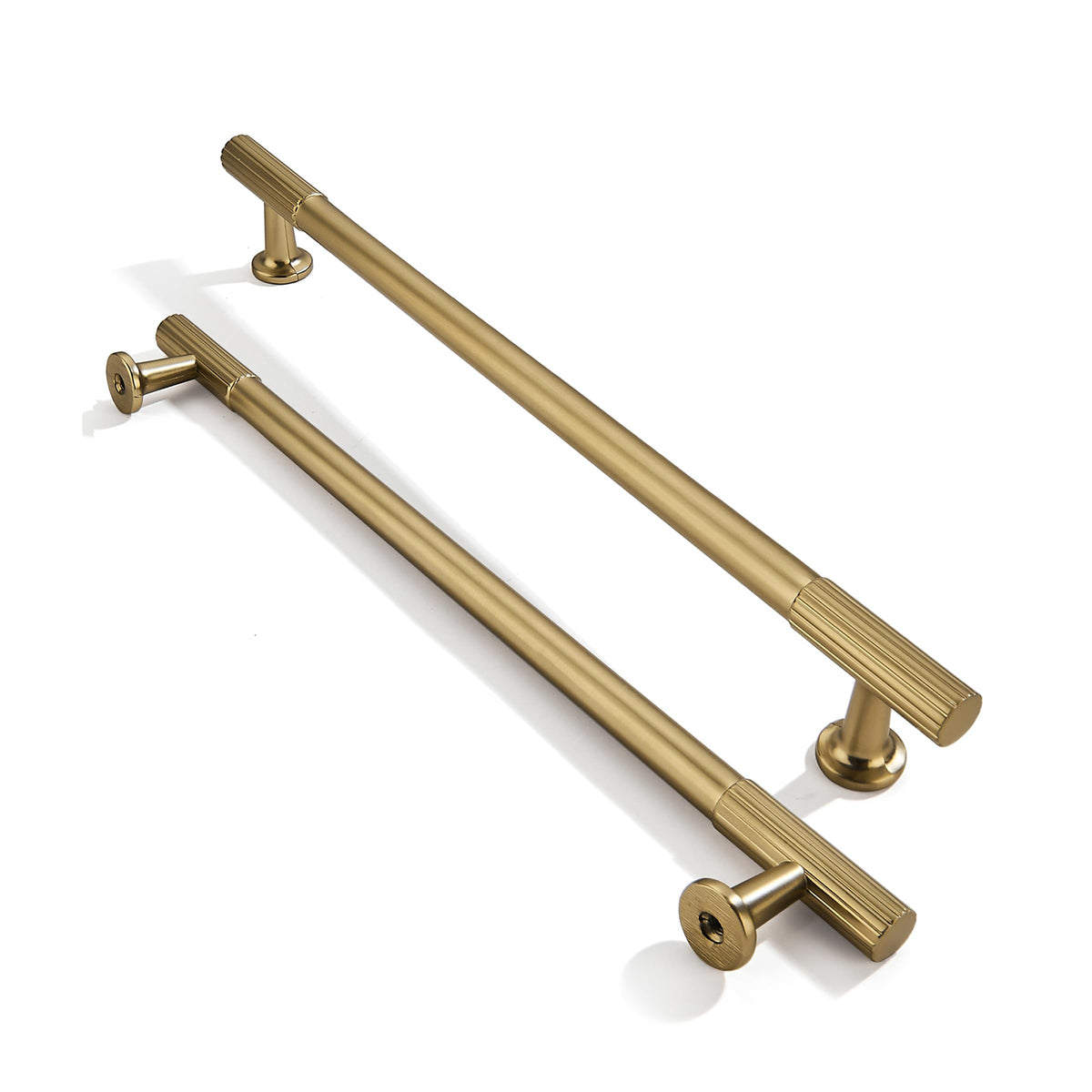 8 Inch Hole Center 5 Pack Brushed Brass Heavy Duty Solid Warm Brass Cabinet Pulls, Kitchen Drawer Handles, for