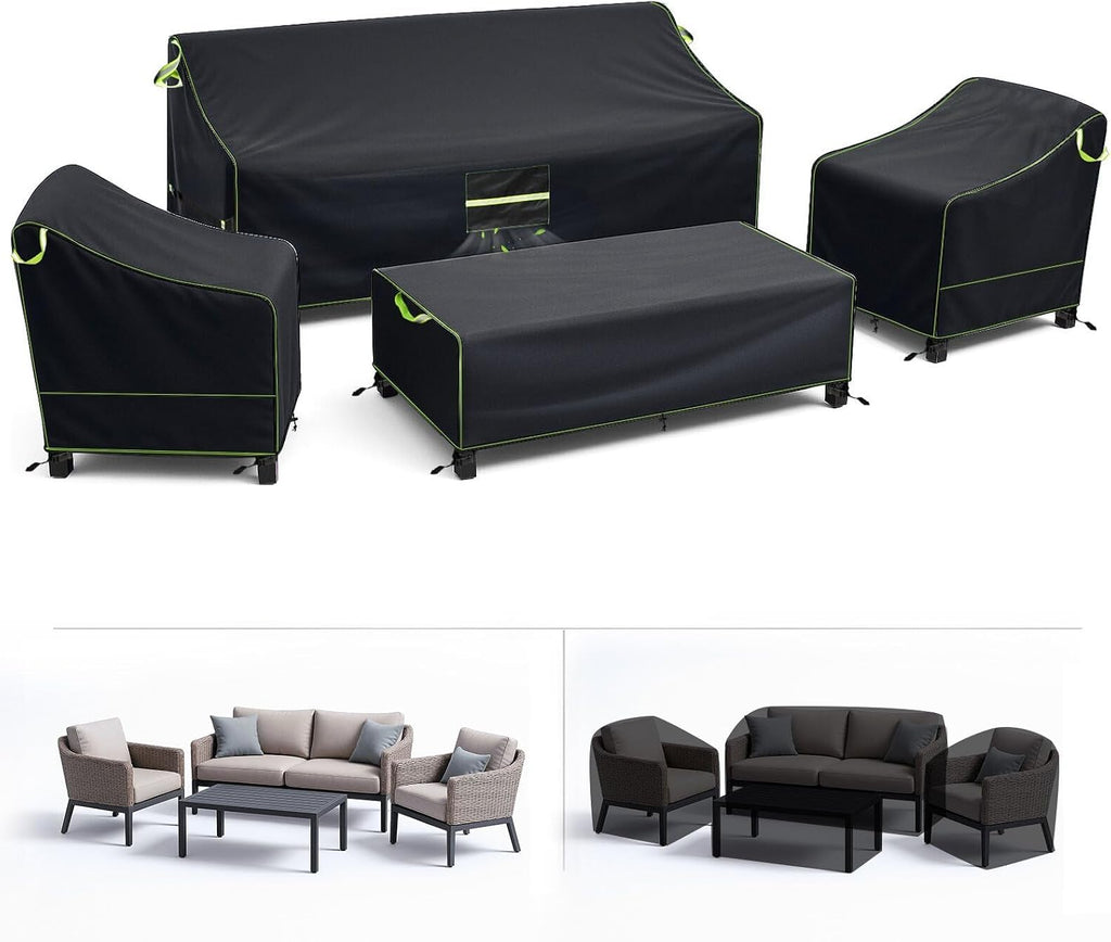 4 Piece Patio Furniture Covers Set, Heavy Duty 420D Waterproof Outdoor Furniture Covers for Loveseat, Chairs & Coffee