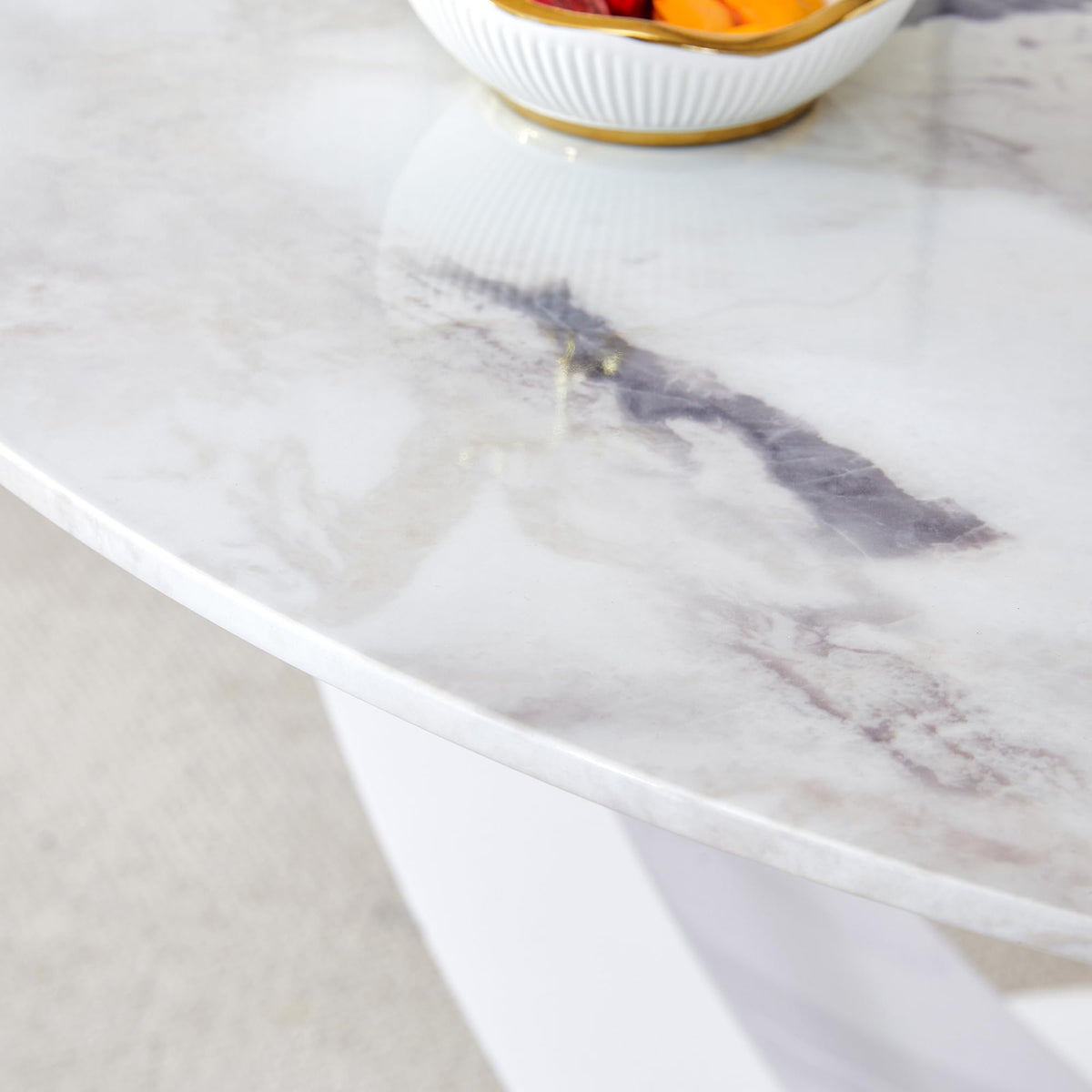 Inspired Saarinen Style Round Dining Table for 4/6, 47 Inch Faux Marble Look Dining Room Table, White Kitchen Table with Stable Pedestal