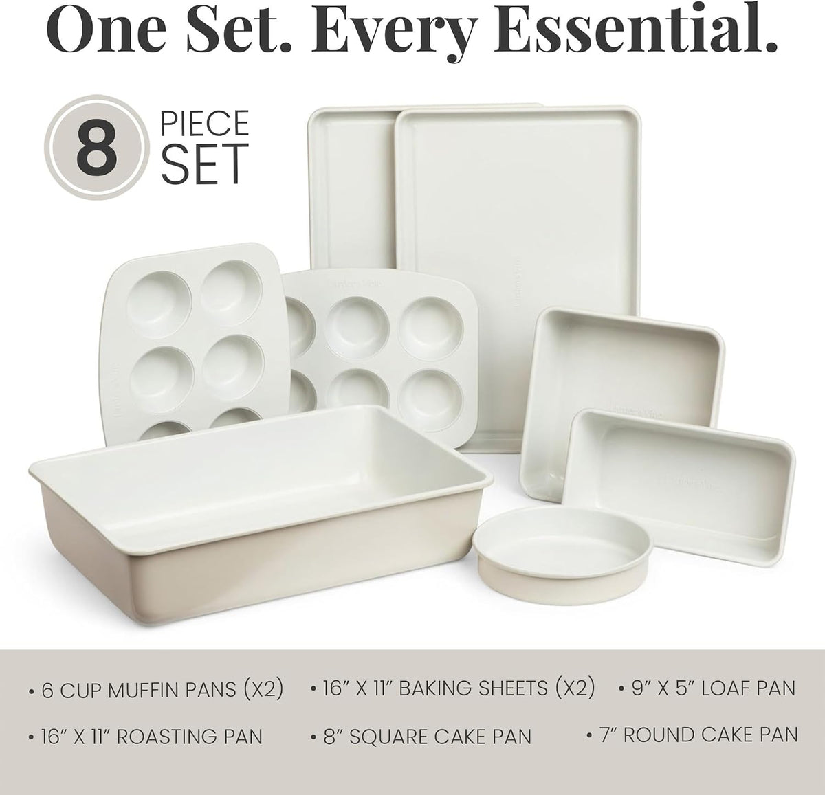 8-Piece Stackable Bakeware Set, Ceramic-Coated Nonstick Pan Set, Non-Toxic, with Sheets, Muffin Pan, Loaf Pan & Cake
