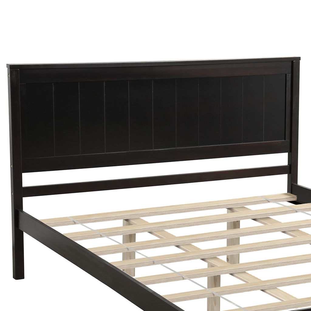 Platform Bed with Headboard, Rustic Wooden Bed Frame with Slat, No Box Spring Needed, Espresso