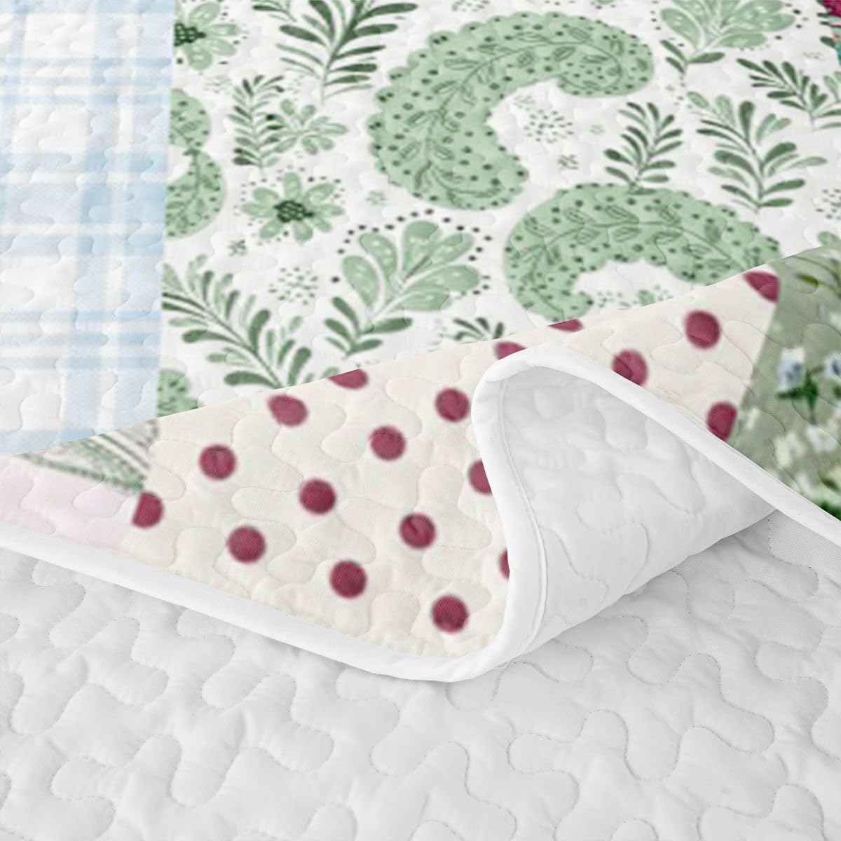 Ssweety Floral Paisley Quilt Set, Polka Dot Quilted Bedspread, Patchwork Grid Microfiber Lightweight Quilt