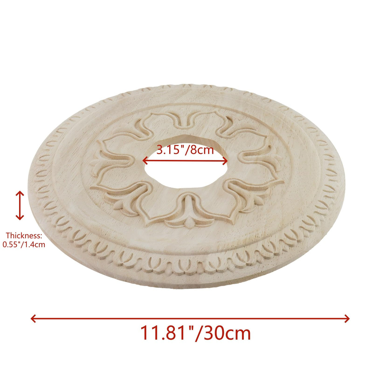 Wood Ceiling Medallion 3.15"ID,Natural Unfinished,11.81"OD x 0.55"T