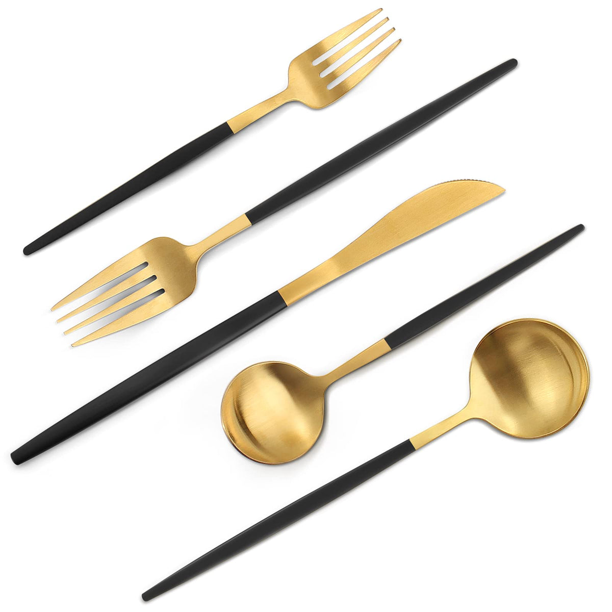 Matte Black Gold Silverware Set, 40-Piece Stainless Steel Flatware Set, Satin Finish tableware Cutlery Set, Service