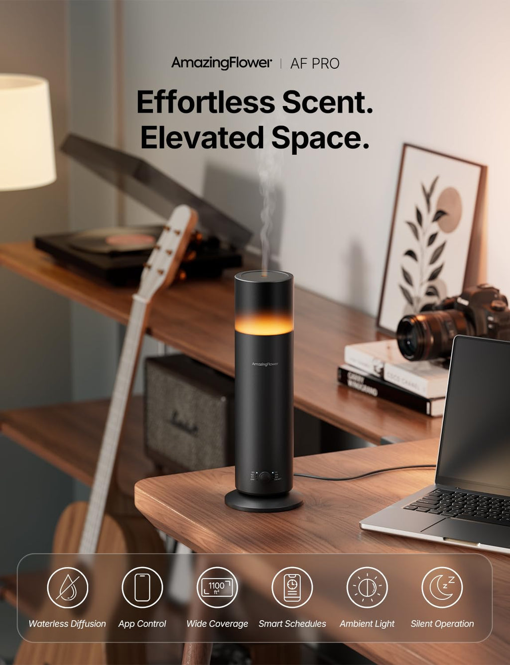 Waterless Essential Oil Diffuser with App Control, Black
